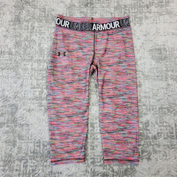 Under Armour Leggings Youth XL Rainbow Stripe Base Layer Fitted Kids Girls - Picture 1 of 11